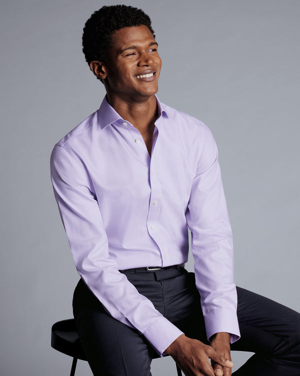 Charles Tyrwhitt Lilac Spread Collar Non-Iron Henley Weave Classic Fit Shirt