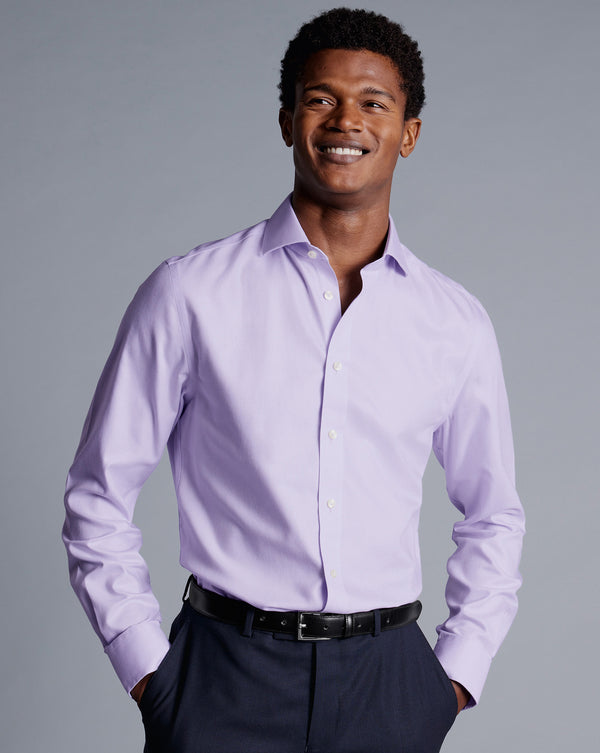 Charles Tyrwhitt Lilac Spread Collar Non-Iron Henley Weave Classic Fit Shirt