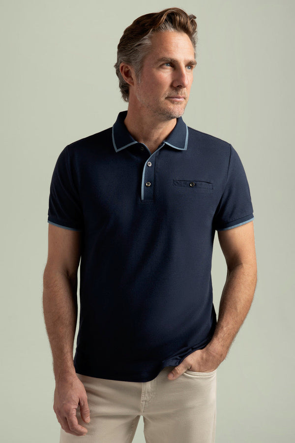 HyperNatural Midnight Navy Oak Hill Tipped Slim Fit Micro-Pique Polo with Hyper-Cool Jade