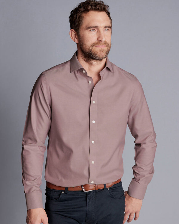 Charles Tyrwhitt Claret Pink Spread Collar Non-Iron Twill Classic Fit Shirt