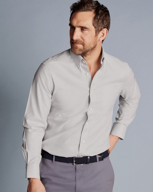 Charles Tyrwhitt Silver Grey Button-Down Collar Non-Iron Stretch Oxford Classic Fit Shirt