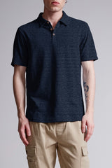Escape Navy Melange Knit Textured Short Sleeve Polo