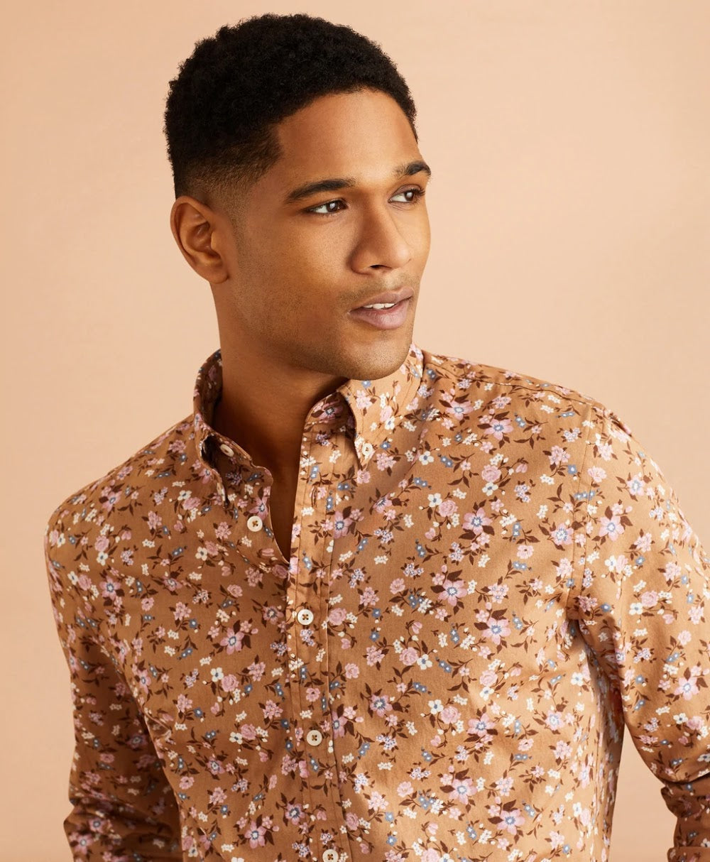 brown floral shirt mens