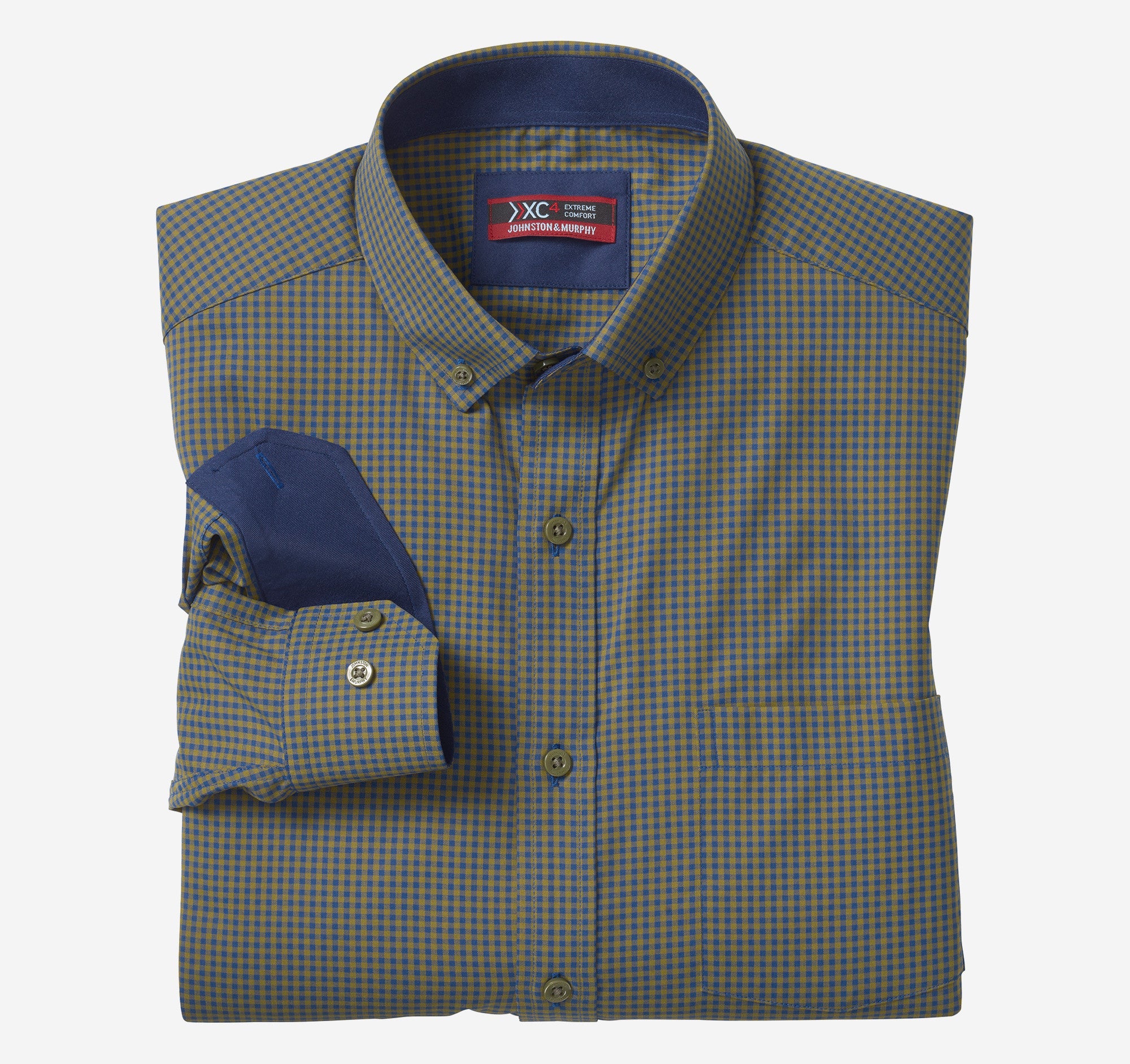 Johnston & Murphy Olive/Navy Stretch Performance Long Sleeve Button Up –
