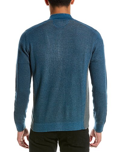 Raffi Blue/Grey Vanise Rib Mock 1/4-Zip Pullover
