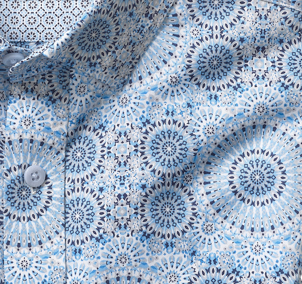 Johnston & Murphy Blue Kaleidoscope Printed Cotton Shirt