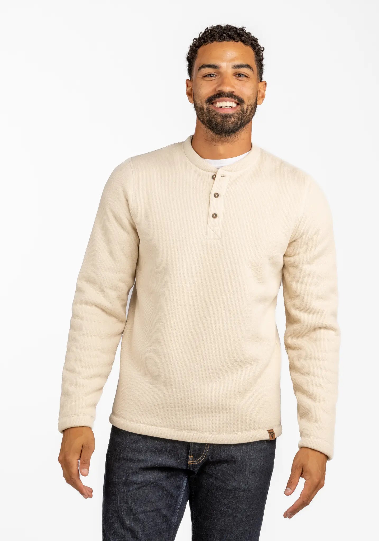 Cream Waffle Knit Long Sleeve Henley