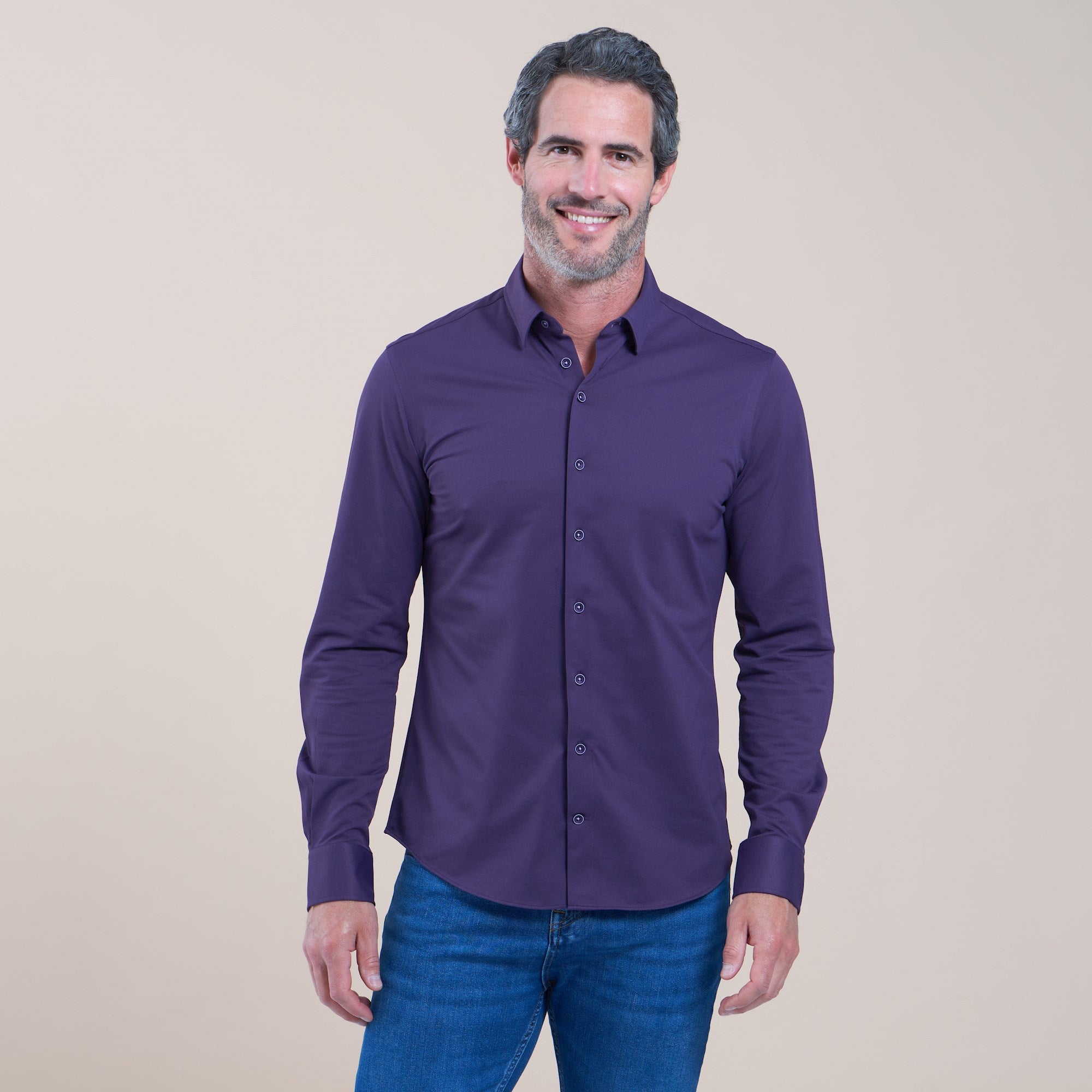 R2 Amsterdam Purple Cotton Poly Knit Long Sleeve Button Up Shirt Taelor.Style R2 Amsterdam Purple Cotton Poly Knit Long Sleeve Button Up Shirt Taelor.Style
