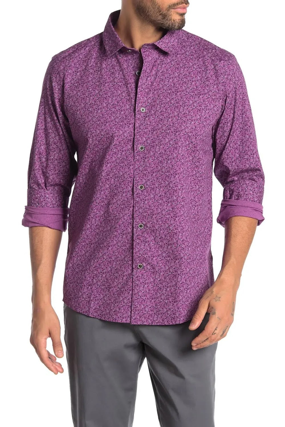 ike behar dress shirt Ike Behar Purple Floral Button Up Shirt – Taelor.Style