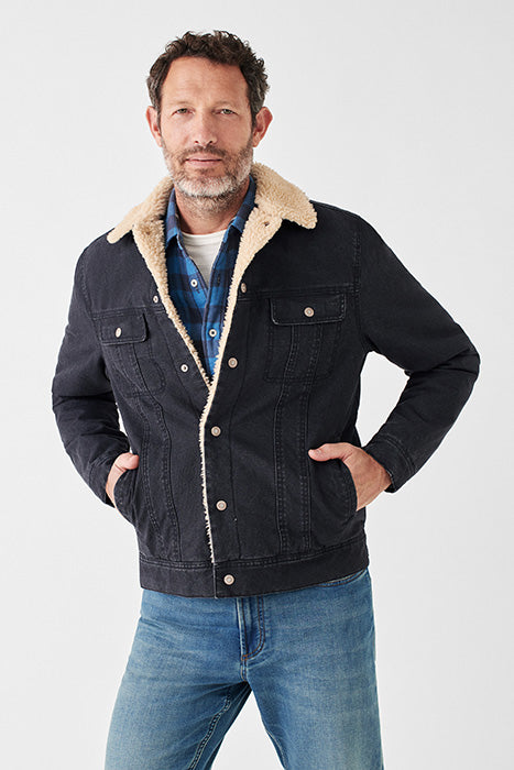 Mens black fleece sales lined denim jacket