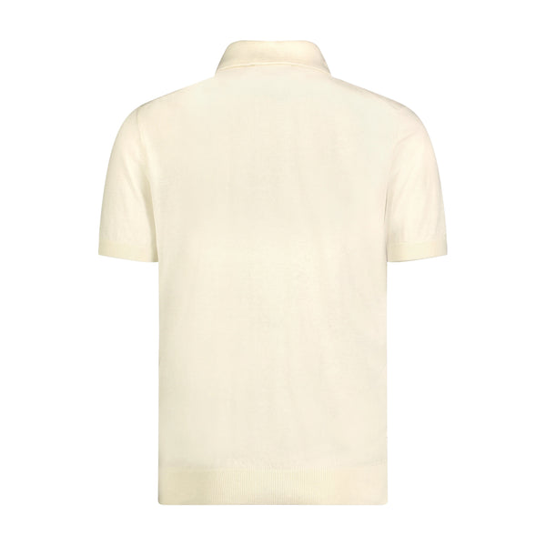 Luchiano Visconti Cream with Tan Front Panel Qtr Zip Short Sleeve Knit Polo