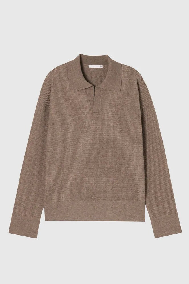 Direct From Brand,FYNE, FYNE Tan Waffle Knit V-neck Sweater Polo, Tan, Large-48-TagL