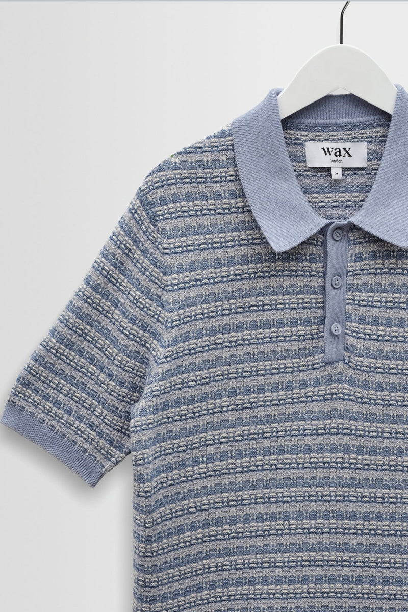 Wholesale,Wax London, Wax London Light Blue Mini Geometric Knitted Polo, Blue, Medium-41-TagM