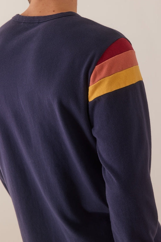 Wholesale,Marine Layer, Marine Layer Indigo Brushed Jersey Sweatshirt with Contrast Sleeves, Blue, Large-46-TagL