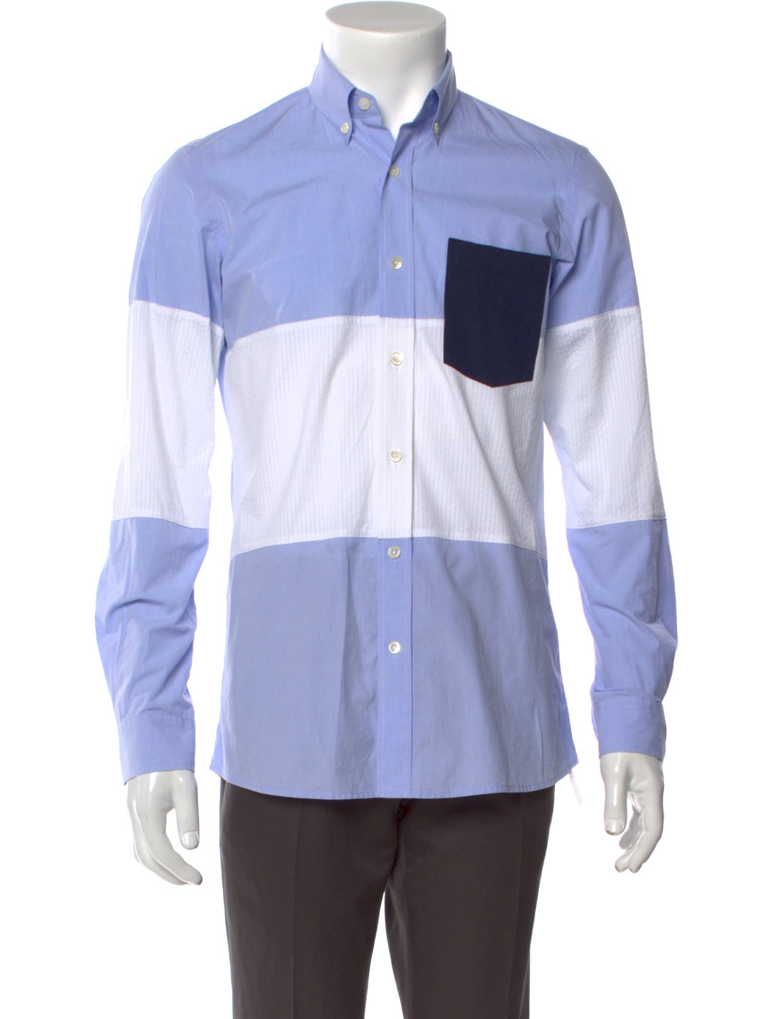 RealReal,Timo Weiland, Timo Weiland Light Blue with White Colorblock Long Sleeve Shirt, Blue, Small-39-TagS