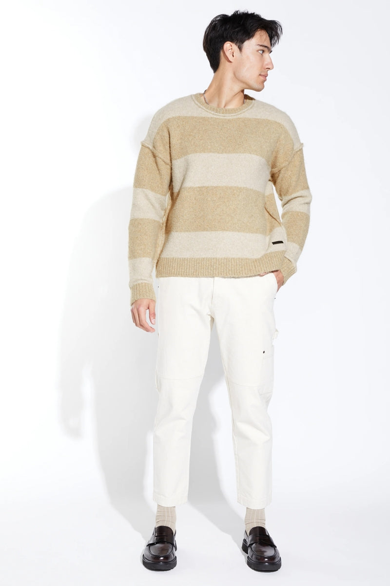 Wholesale,Civil Society, Civil Society Khaki Striped Fuzzy Jersey Knit Oversized Sweater, Tan, Medium-48-TagM