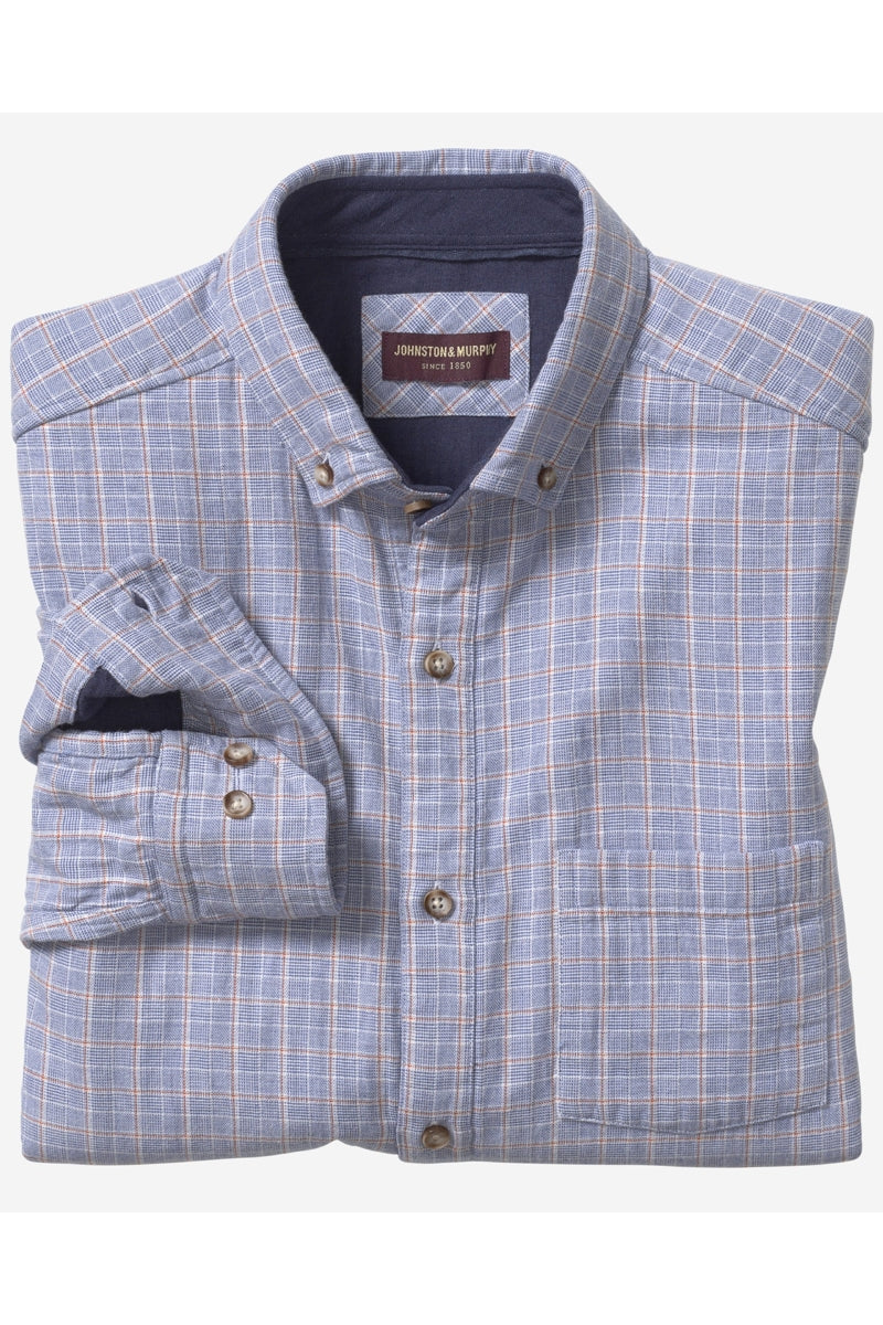 Wholesale,Johnston & Murphy, Johnston & Murphy Blue/White Plaid Double-Layer Shirt, Blue, Extra Extra Large-54-TagXXL