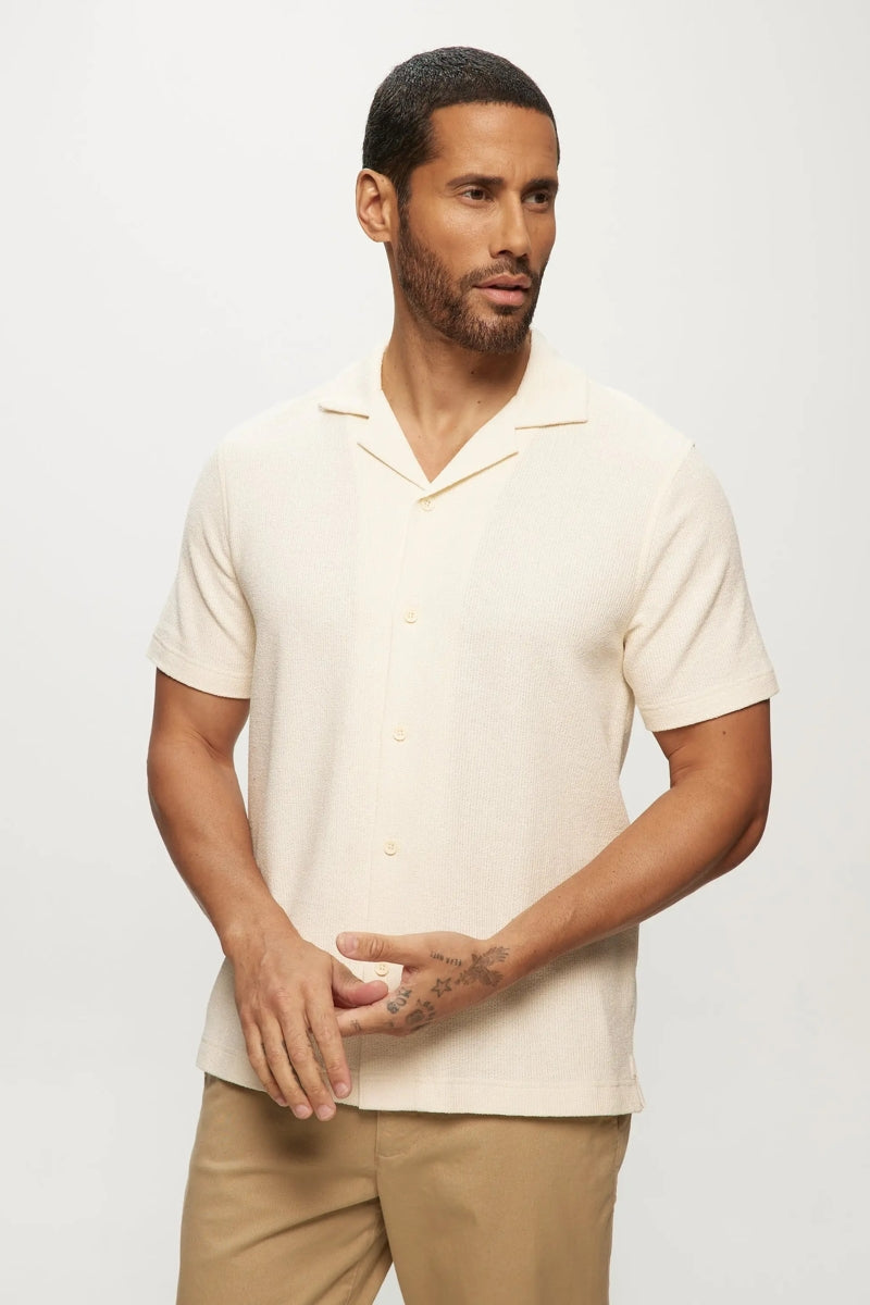 Faire,Julian & Mark, Julian & Mark Ivory Textured Knit Camp Shirt, White, Medium-44-TagM