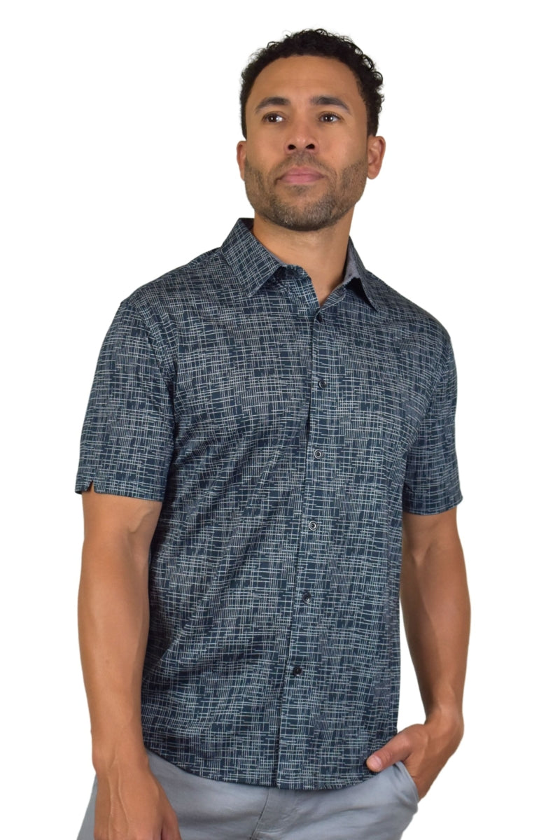 Wholesale,Fundamental Coast, Fundamental Coast Indigo Crosshatch Print Shirt, Blue, Large-45-TagL
