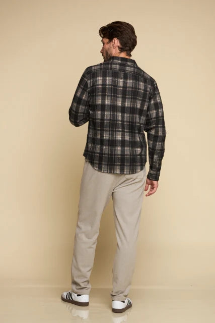 Wholesale,Fundamental Coast, Fundamental Coast Jet Black Plaid Brushed Knit Flannel Shirt, Black, Small-41-TagS
