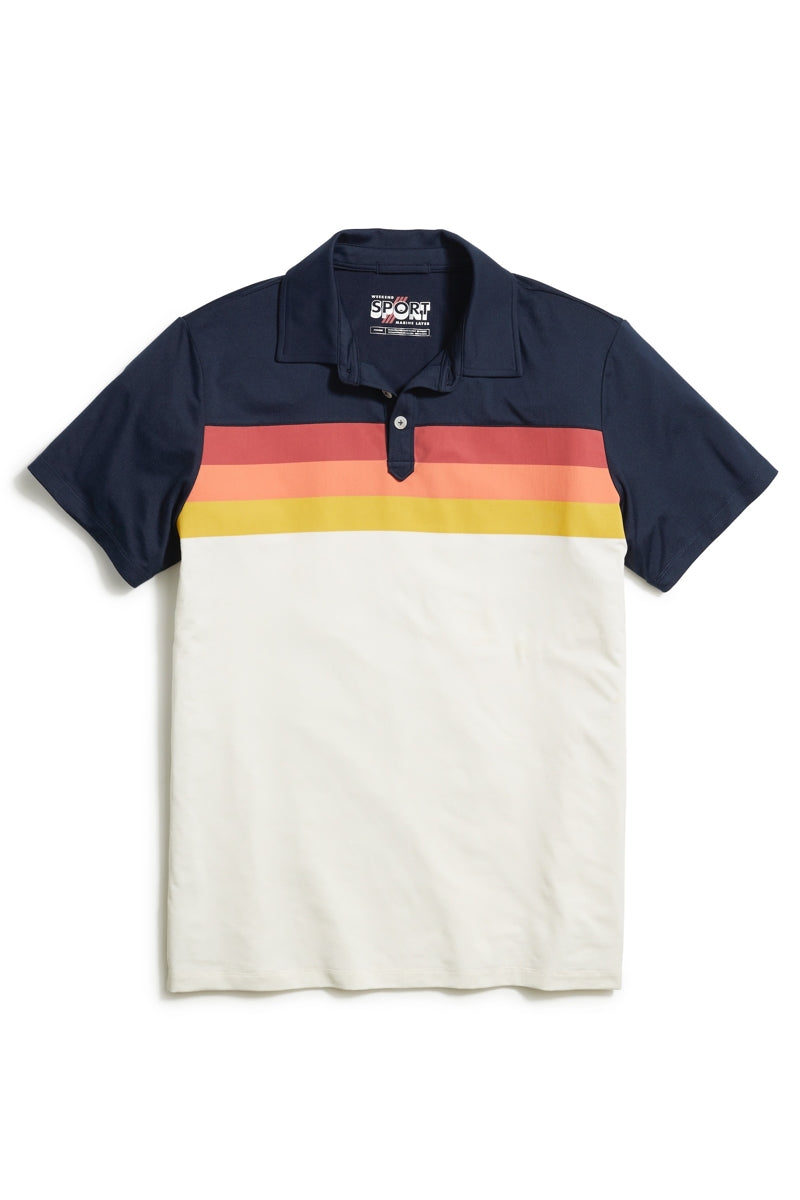 Marine Layer Navy/Cream Recycled Chest Striped Polo