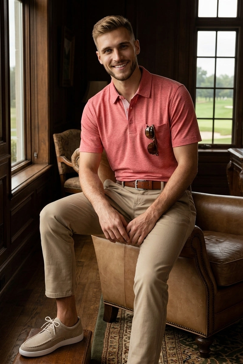 Wholesale,Nicoby Age of Wisdom, Nicoby Age of Wisdom Coral Slub Polynosic Polo, Pink, Small-41-TagSMedium-43-TagMLarge-45-TagLExtra Large-47-TagXLExtra Extra Large-50-TagXXL