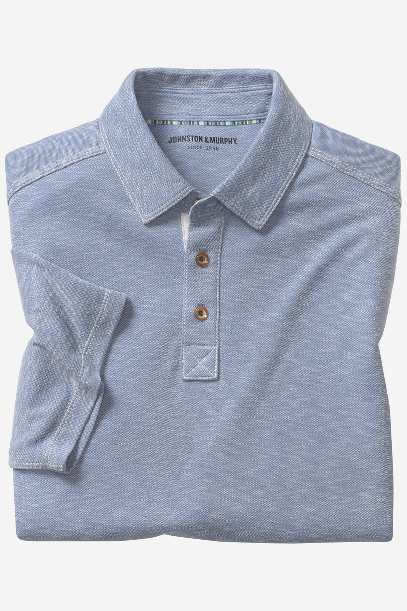 Wholesale,Johnston & Murphy, Johnston & Murphy Dusty Blue Vintage Slub Polo, Blue, Extra Large-50-TagXLExtra Extra Large-54-TagXXLMedium-44-TagM