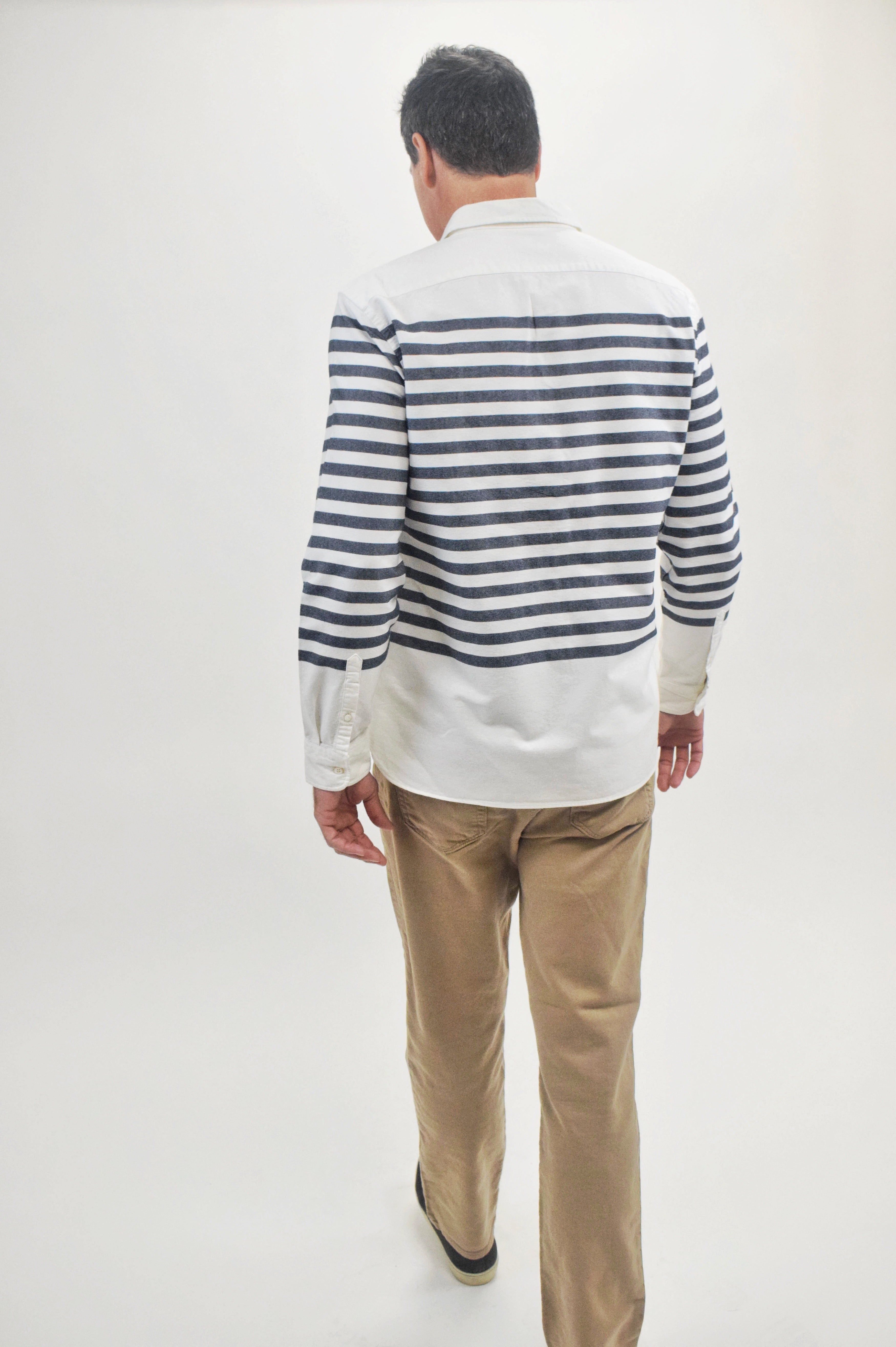 The RealReal,Burberry, Burberry White And Navy Horizontal Nautical Striped Button Up Shirt, White, Large-45-TagL