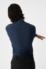 FYNE Navy Four-way Stretch Stand Collar Long Sleeve Shirt