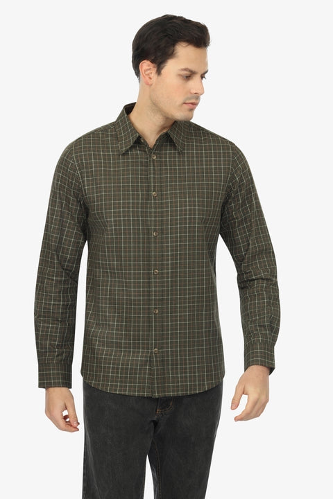 Wholesale,Vustra, Vustra Olive Cypress Shadows Plaid Organic Cotton Shirt, Green, Medium-42-TagMLarge-44-TagL