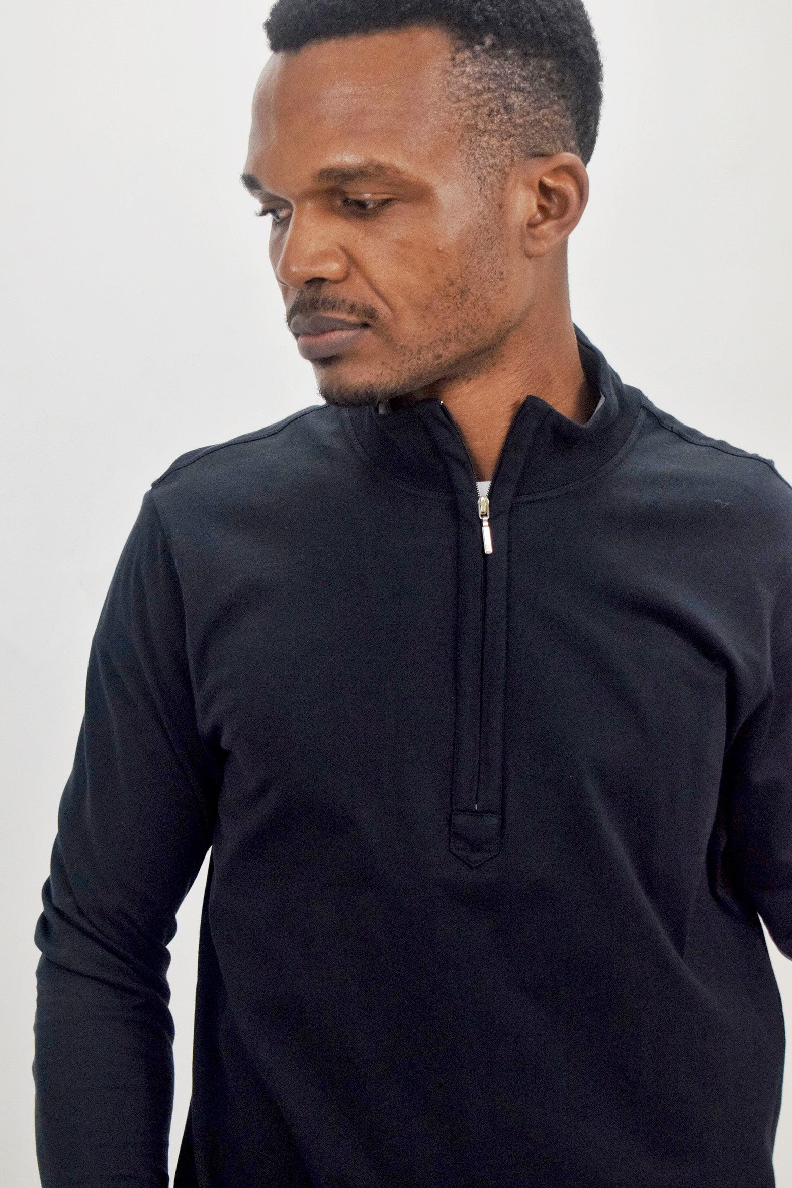 The RealReal,Left Coast Tee, Left Coast Tee Black Mock Neck Knit Quarter Zip Pullover, Black, Medium-42-TagM