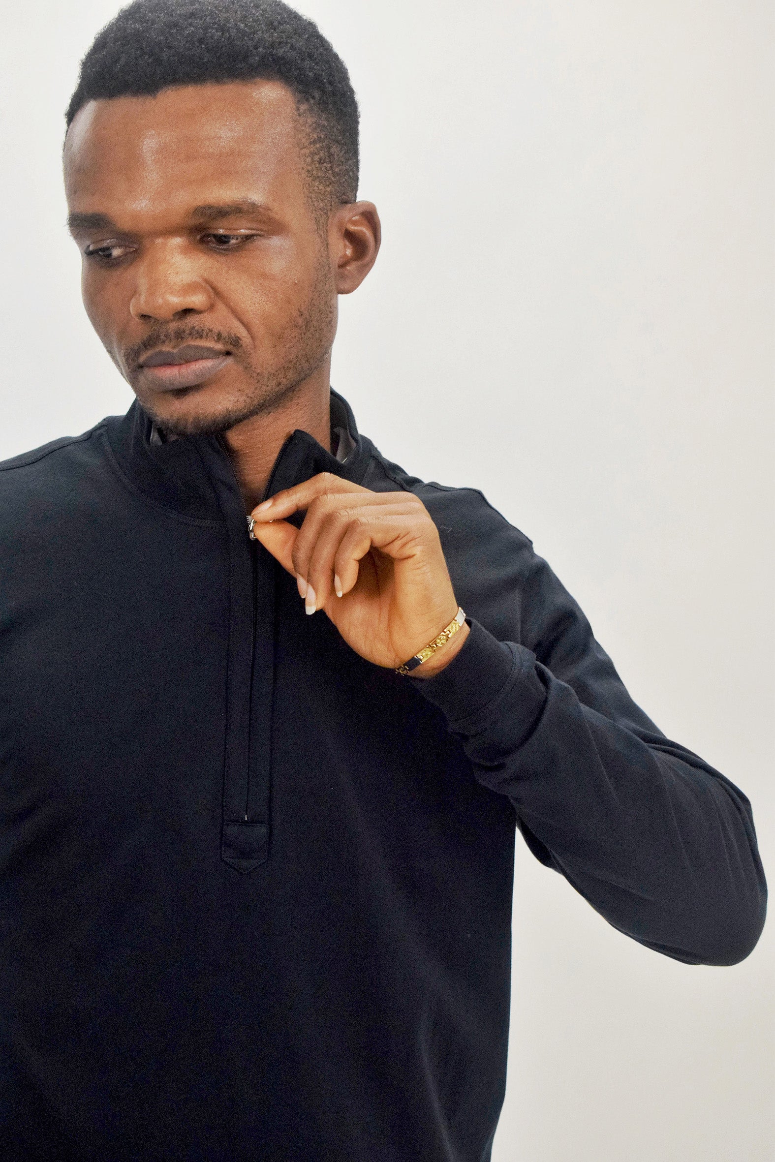 The RealReal,Left Coast Tee, Left Coast Tee Black Mock Neck Knit Quarter Zip Pullover, Black, Medium-42-TagM