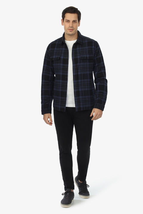 Wholesale,Vustra, Vustra Navy/Black Plaid Organic Cotton Textured Shacket, Blue, Large-48-TagXXL