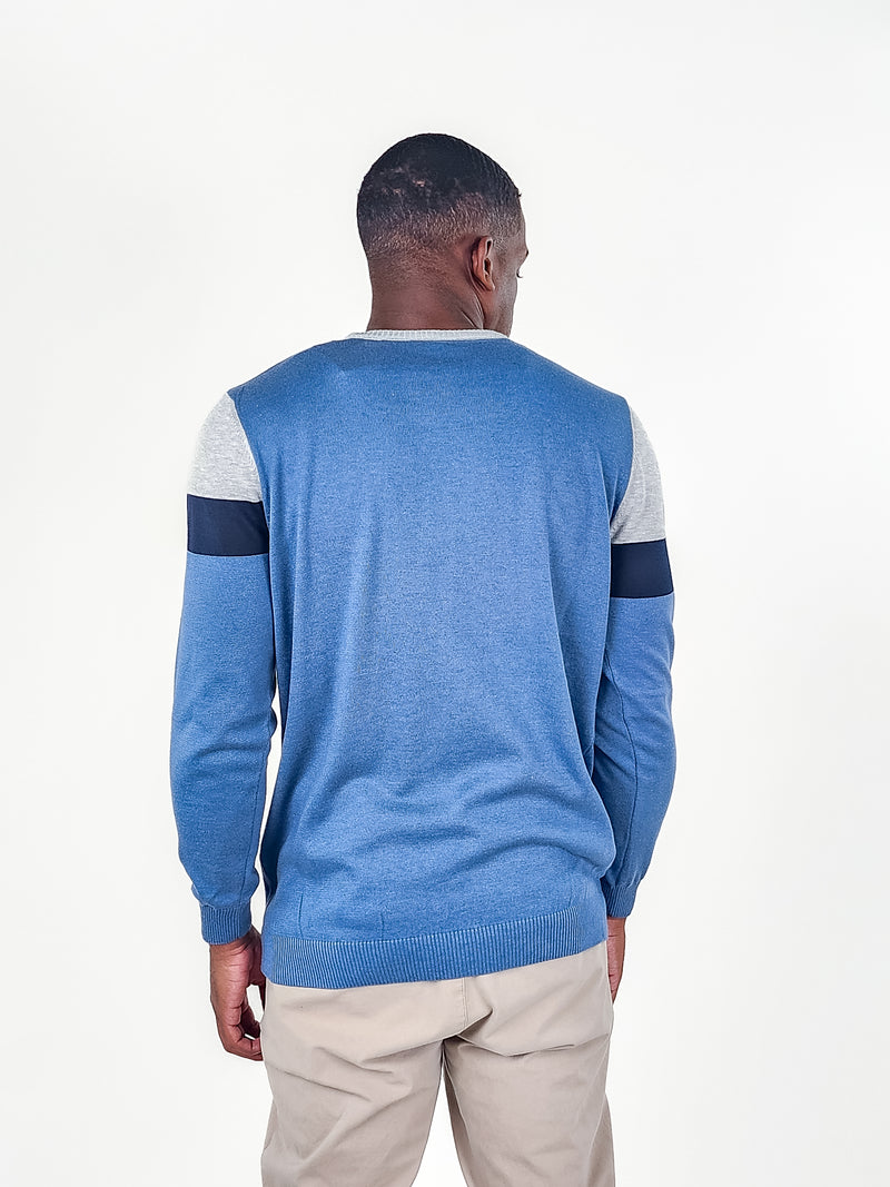 Jakamen Blue/Grey Multi Colorblock Crewneck Sweater