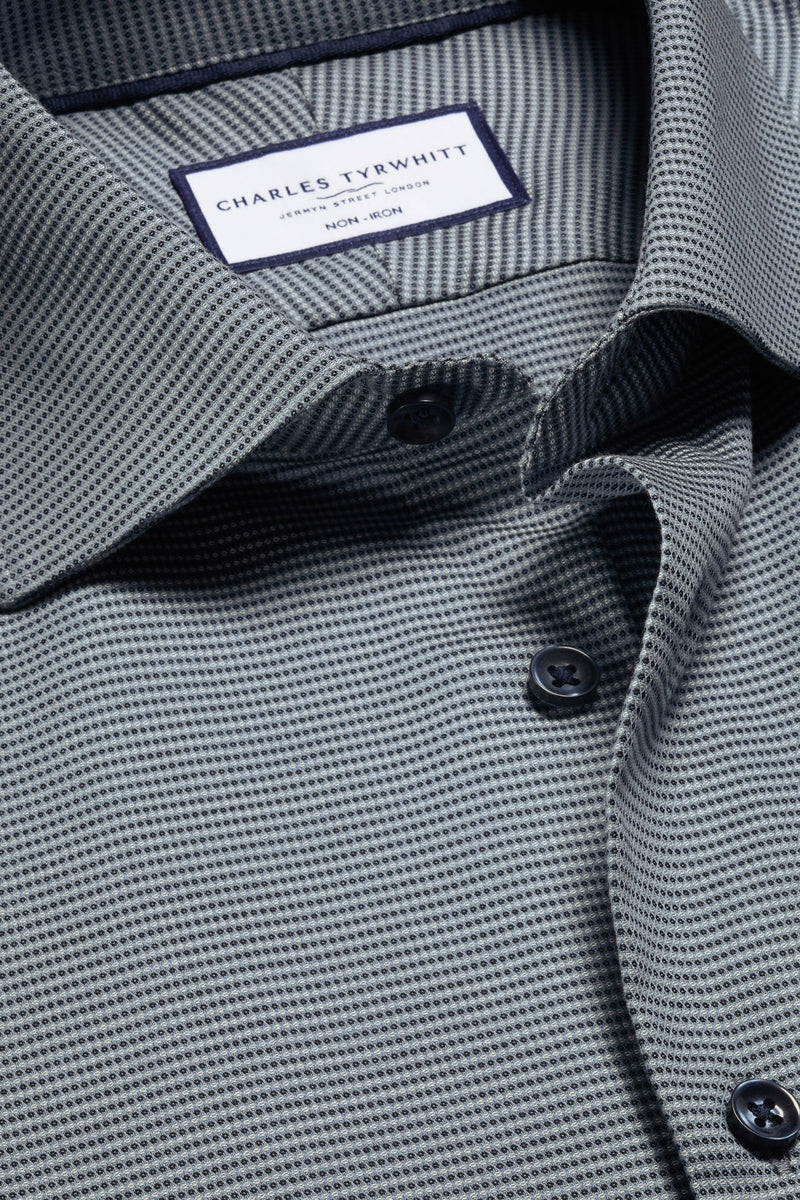 Wholesale,Charles Tyrwhitt, Charles Tyrwhitt Charcoal Stretch Circle Texture Shirt, Grey, Small-40-Tag15Medium-44-Tag16
