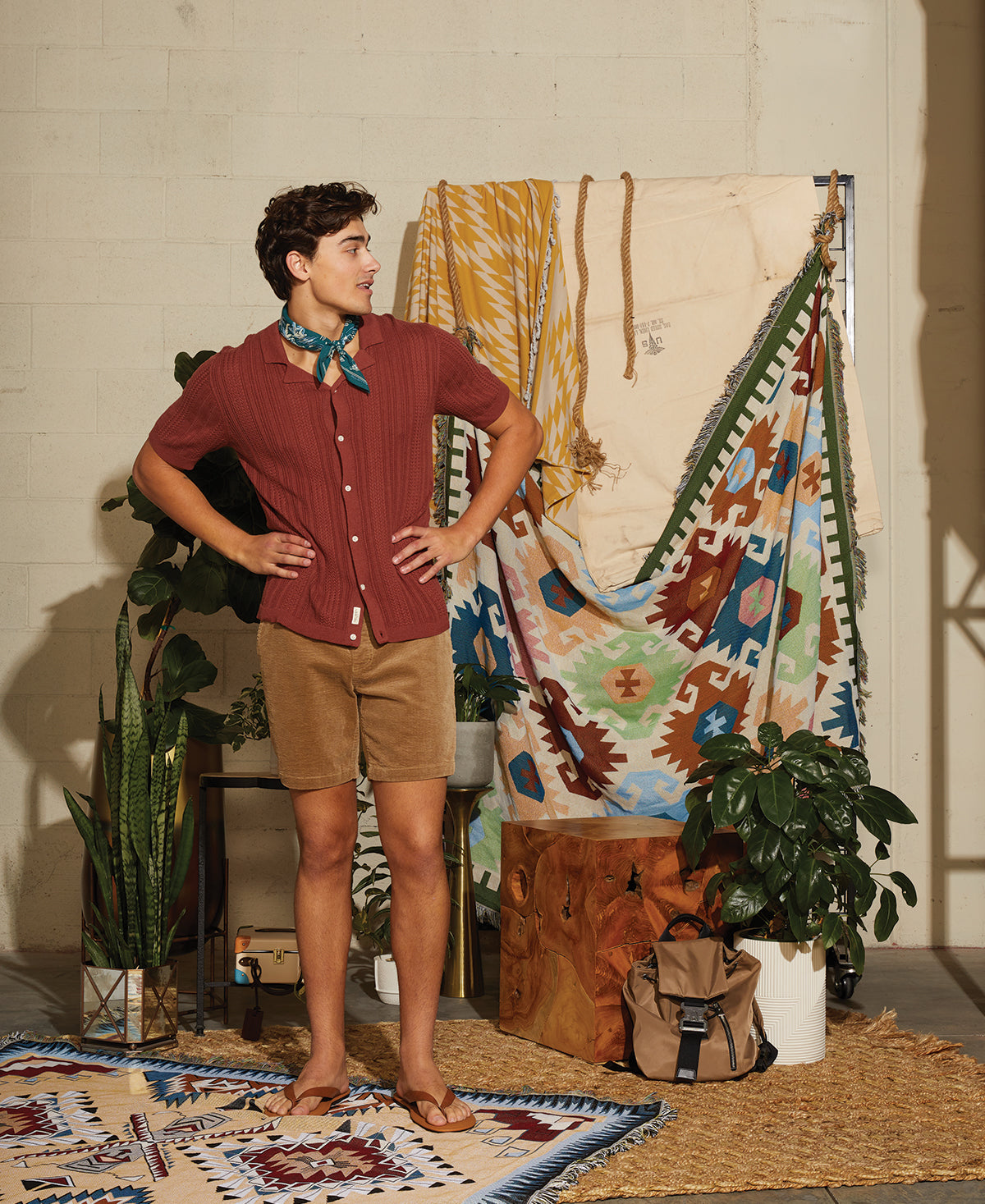 Wholesale,Civil Society, Civil Society Rust Cable Sweater Knit Short Sleeve Resort Shirt, Brown, Small-42-TagS
