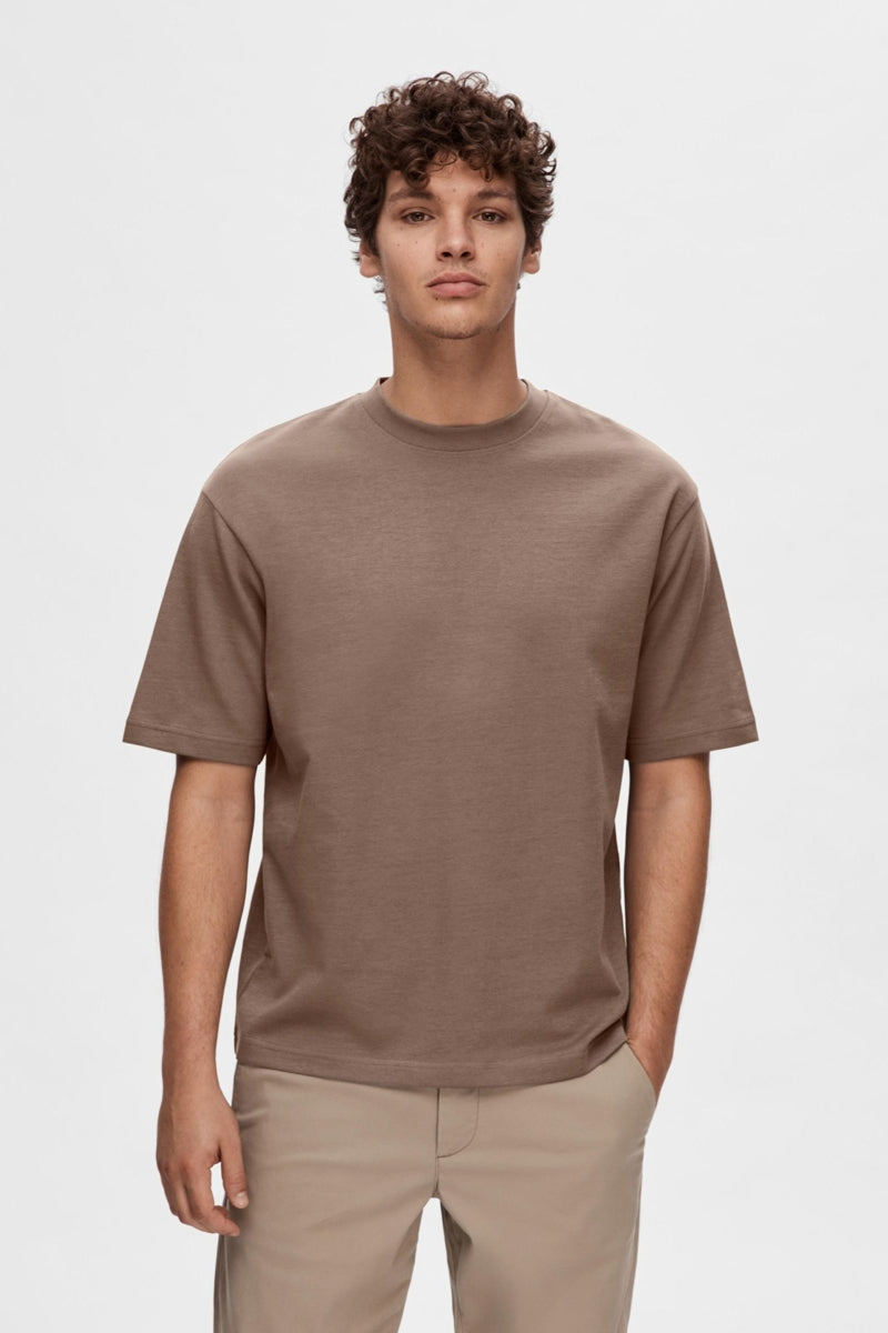 Wholesale,Selected Homme, Selected Homme Brown Dropped Shoulders T-Shirt, Brown, Medium-46-TagMLarge-48-TagLExtra Large-50-TagXL