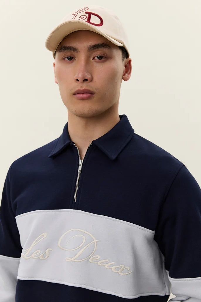 Wholesale,Les Deux, Les Deux Navy with White Qtr Zip Sweatshirt, Blue, Extra Small-42-TagXSSmall-44-TagSMedium-46-TagMLarge-48-TagLExtra Large-50-TagXL