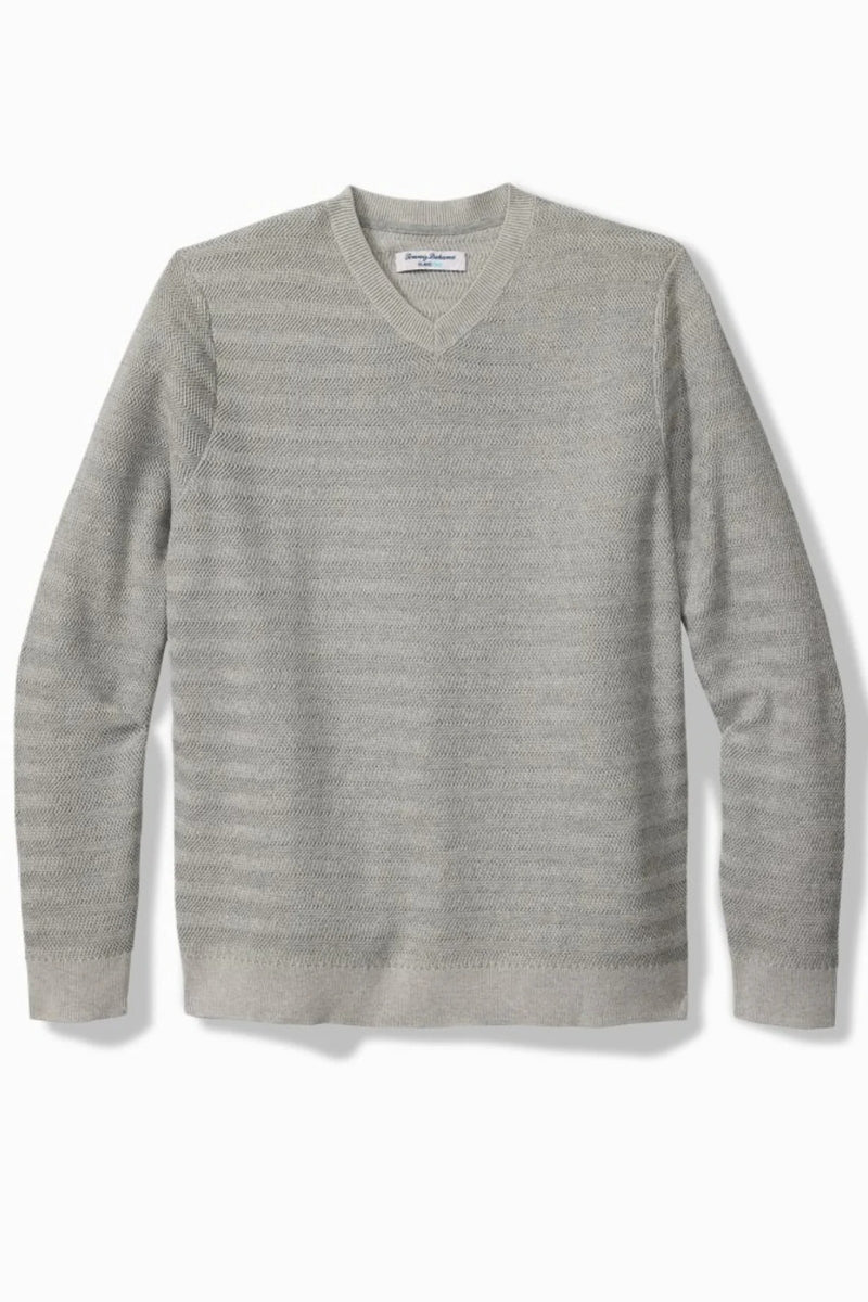 Wholesale,Tommy Bahama, Tommy Bahama Grey Textured Striped V-Neck Sweater, Grey, Large-46-TagL