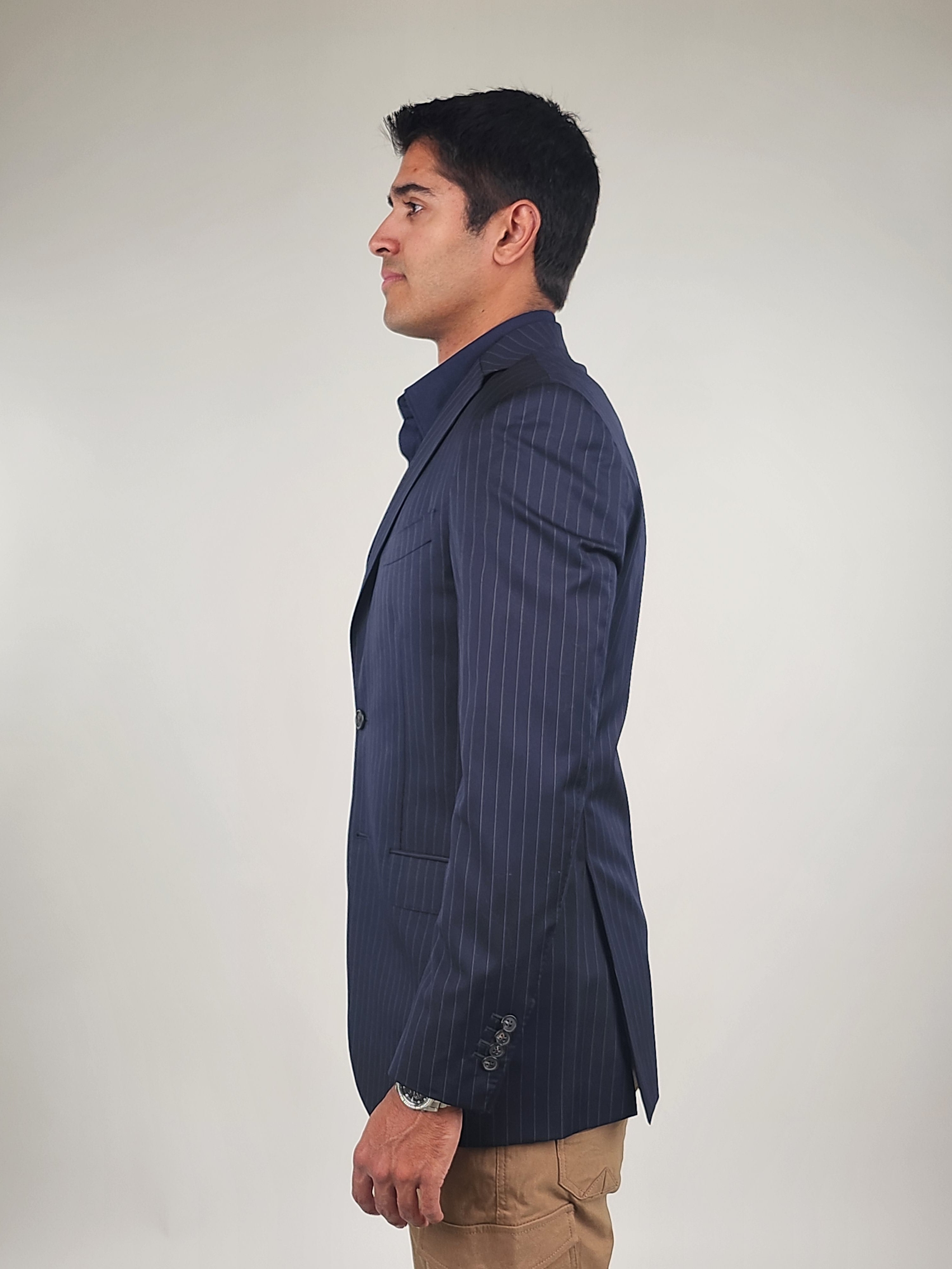 RealReal,Suitsupply, Suitsupply Navy Pinstripe 2 Button Double Vent Blazer, Blue, Small-41-TagS