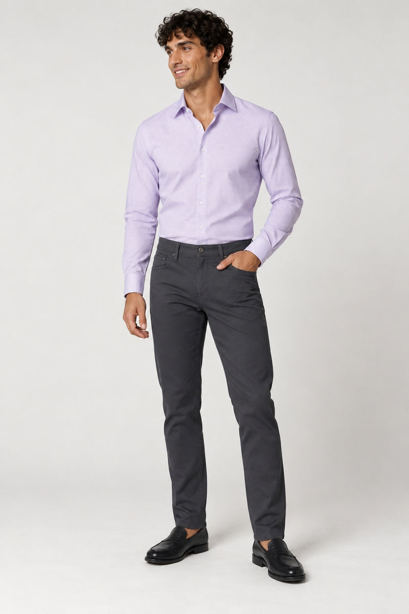 Faire,Alynn, Alynn Purple Grid Geo Slim Fit Microfiber Dress Shirt, Purple, Large-45-TagLExtra Large-48-TagXLExtra Extra Large-52-TagXXLMedium-42-TagMSmall-38-TagS