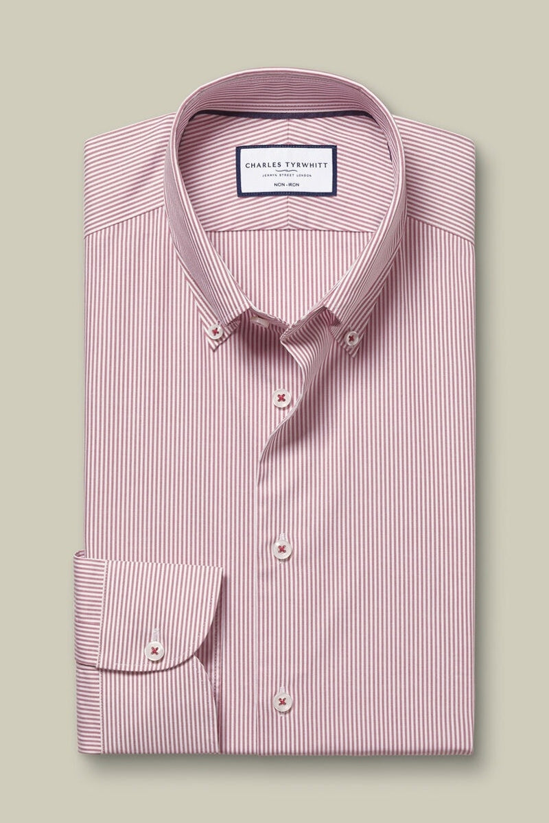 Wholesale,Charles Tyrwhitt, Charles Tyrwhitt Maroon Red Oxford Stripe Shirt, Red, Medium-44-Tag16Extra Large-48-Tag17Small-40-Tag15