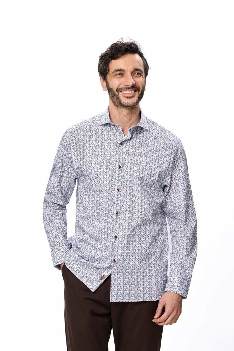 Wholesale,Luchiano Visconti, Luchiano Visconti Navy & Brown Safety Pin Print Shirt, Blue, Medium-46-TagM