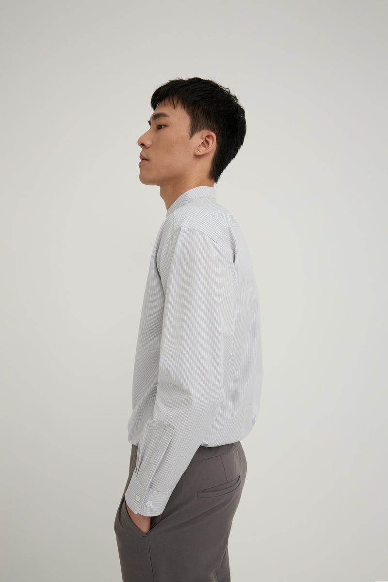 Direct From Brand,FYNE, FYNE Light Blue/White Stripe Stand Collar Moisture Absorption Shirt, Blue, Medium-44-TagMLarge-46-TagL