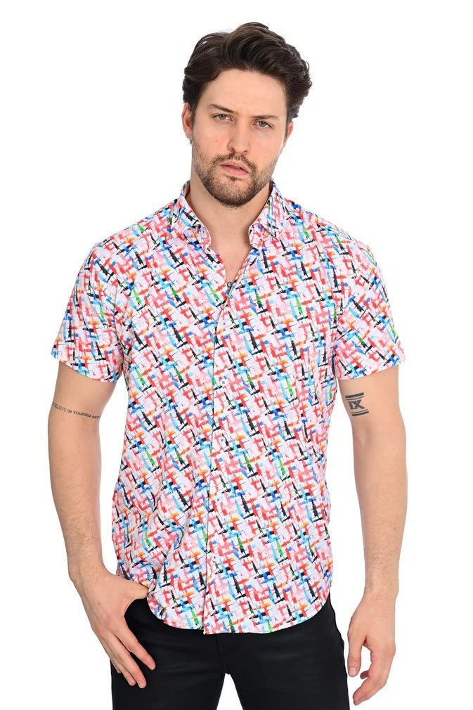 Wholesale,Mizumi, Mizumi Multi Vivid Abstract Printed Shirt, White, Extra Extra Large-52-Tag3XL