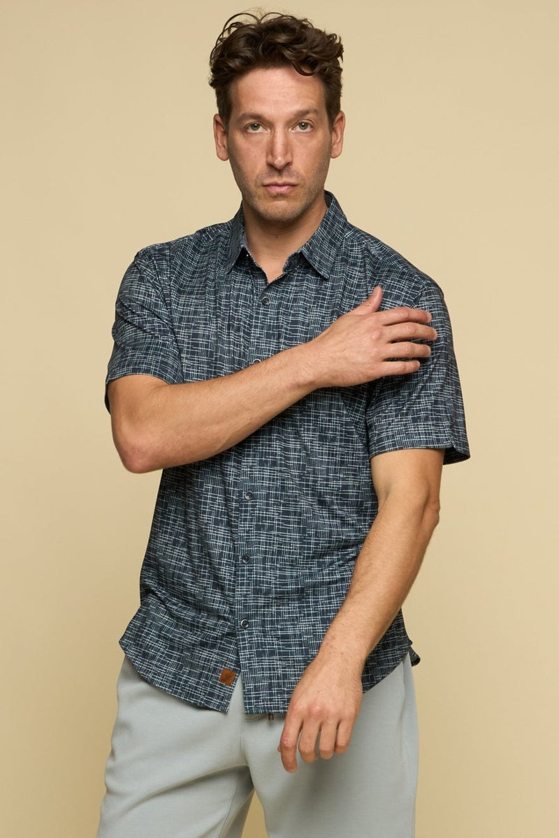 Wholesale,Fundamental Coast, Fundamental Coast Indigo Crosshatch Print Shirt, Blue, Small-40-TagSMedium-43-TagMLarge-45-TagLExtra Large-48-TagXL