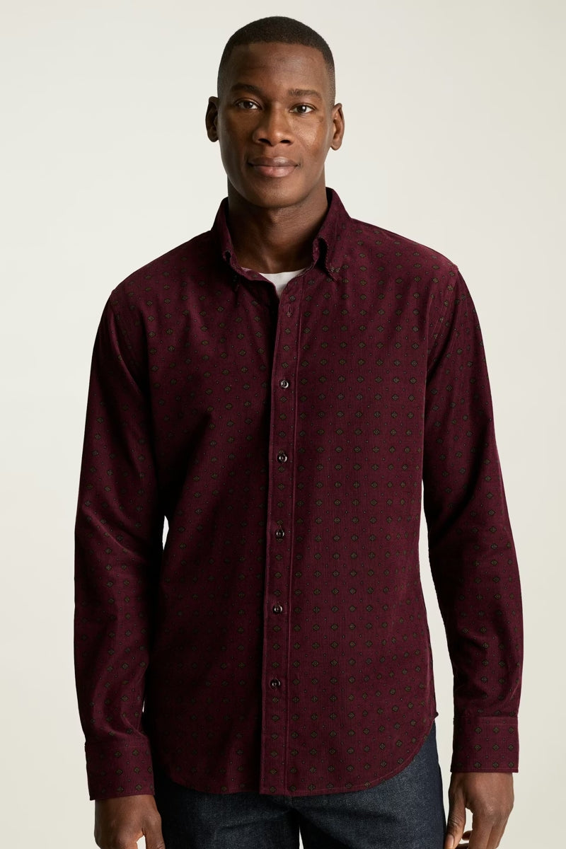 Wholesale,Bonobos, Bonobos Burgundy Diamond Geo Stretch Corduroy Slim Fit Shirt, Red, Small-40-TagSMedium-43-TagMLarge-46-TagLExtra Large-49-TagXLExtra Extra Large-52-TagXXL