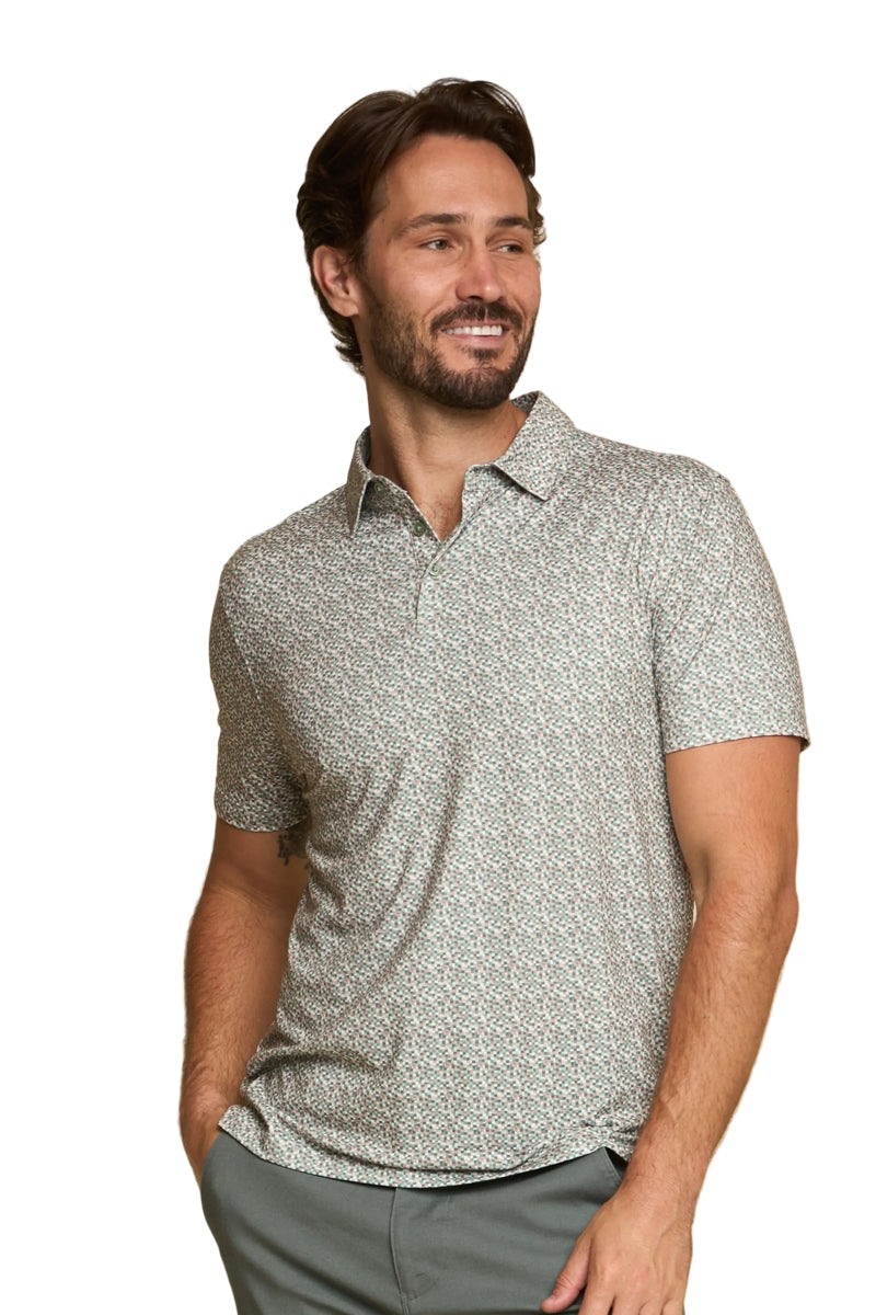 Wholesale,Fundamental Coast, Fundamental Coast Green/Tan Geo Pixels Print Polo, Green, Small-40-TagSMedium-42-TagMLarge-45-TagLExtra Large-48-TagXL