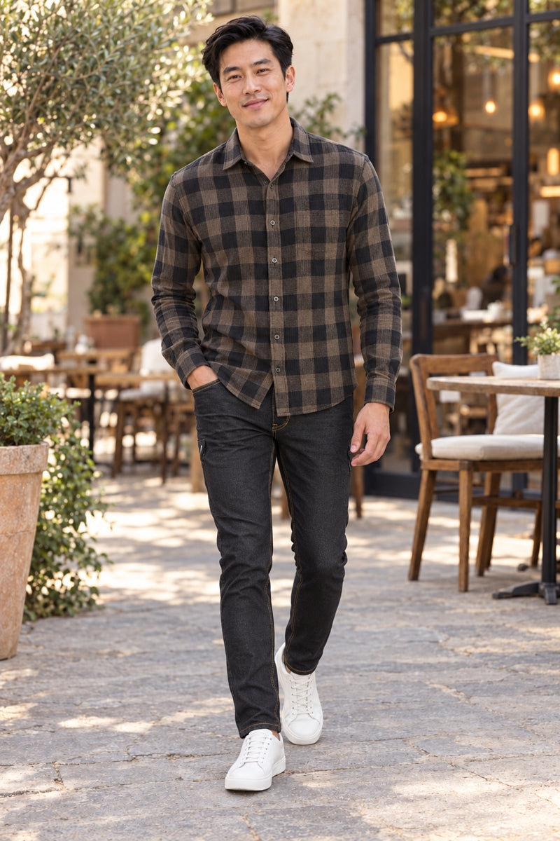 Wholesale,Nicoby Age of Wisdom, Nicoby Age of Wisdom Brown Gingham Plaid Shirt, Brown, Small-42-TagSMedium-44-TagMSmall-40-TagMLarge-46-TagLMedium-42-TagLExtra Large-48-TagXLLarge-44-TagXLExtra Extra Large-50-TagXXL