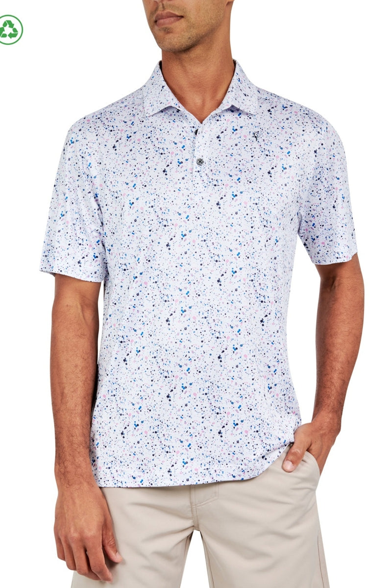Faire,CON.STRUCT, CON.STRUCT White Paint Splatter 4-way Stretch Recycled Polo, White, Extra Extra Large-50-TagXXL